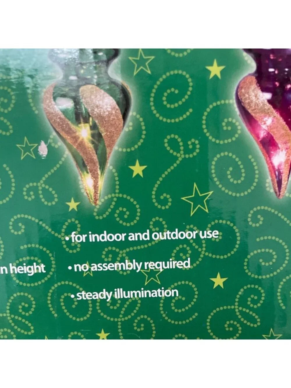 Merry Brite String Lighted Christmas Ornaments Multicolor Glitter Swirl 36 Inch